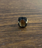 Rosecut Brown Smokey Quartz Black Diamonds Pave Set 14K Gold Statement Ring