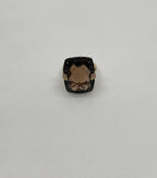 Rosecut Brown Smokey Quartz Black Diamonds Pave Set 14K Gold Statement Ring