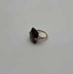 Rosecut Brown Smokey Quartz Black Diamonds Pave Set 14K Gold Statement Ring