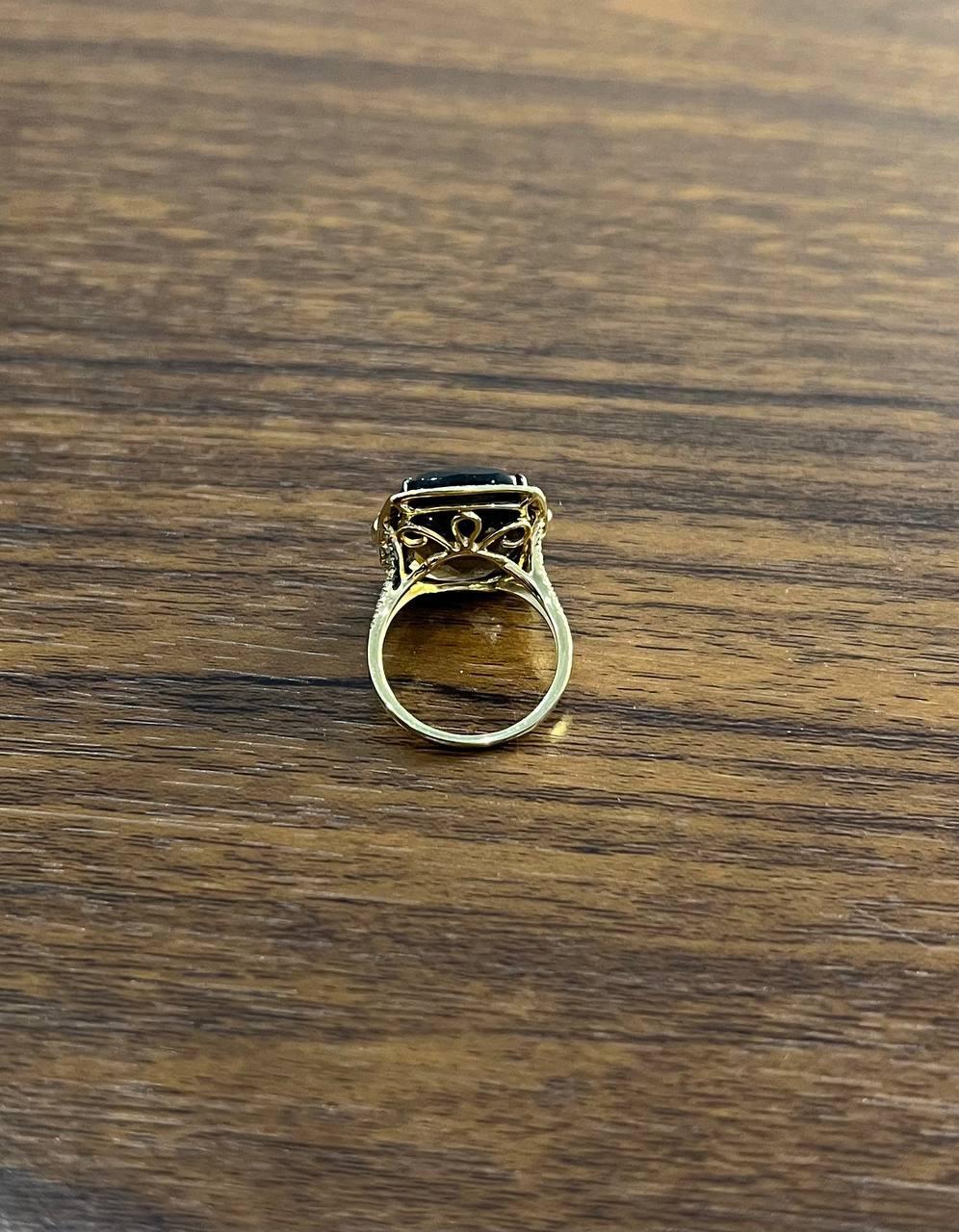 Rosecut Brown Smokey Quartz Black Diamonds Pave Set 14K Gold Statement Ring