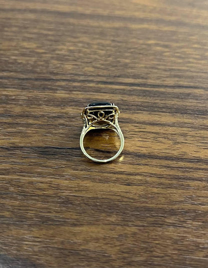 Rosecut Brown Smokey Quartz Black Diamonds Pave Set 14K Gold Statement Ring