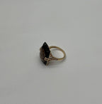 Rosecut Brown Smokey Quartz Black Diamonds Pave Set 14K Gold Statement Ring