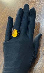 Pear Drop Shape Orange Citrine Cabochon Diamonds 14K Yellow Gold Ring