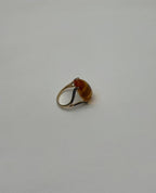 Pear Drop Shape Orange Citrine Cabochon Diamonds 14K Yellow Gold Ring