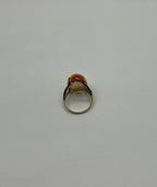 Pear Drop Shape Orange Citrine Cabochon Diamonds 14K Yellow Gold Ring
