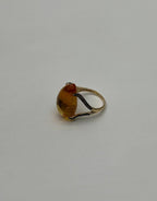 Pear Drop Shape Orange Citrine Cabochon Diamonds 14K Yellow Gold Ring