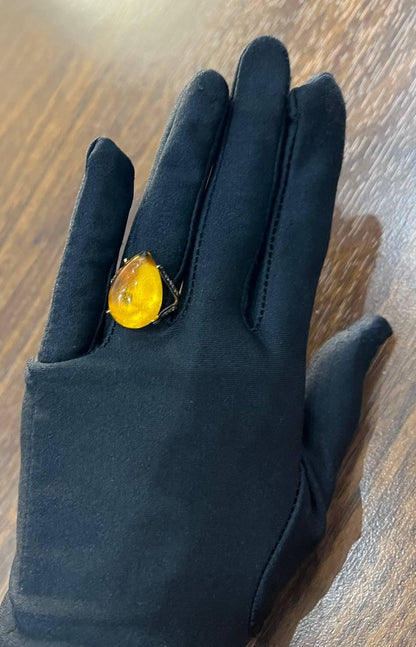 Pear Drop Shape Orange Citrine Cabochon Diamonds 14K Yellow Gold Ring