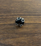 Round Black Onyx Cabochon Diamonds Swirl Scroll 14K Rose Gold Diamond Ring