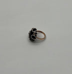 Round Black Onyx Cabochon Diamonds Swirl Scroll 14K Rose Gold Diamond Ring