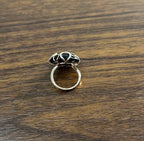Round Black Onyx Cabochon Diamonds Swirl Scroll 14K Rose Gold Diamond Ring