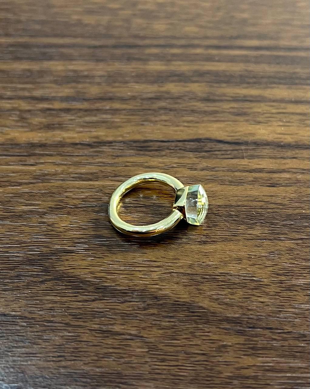 Green Amethyst Unique Nudo Faceted Cut 14K Yellow Gold Statement Cocktail Ring