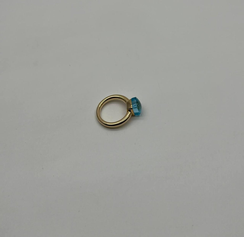 Blue Topaz Unique Nudo Faceted Cut 14K Yellow Gold Statement Cocktail Ring