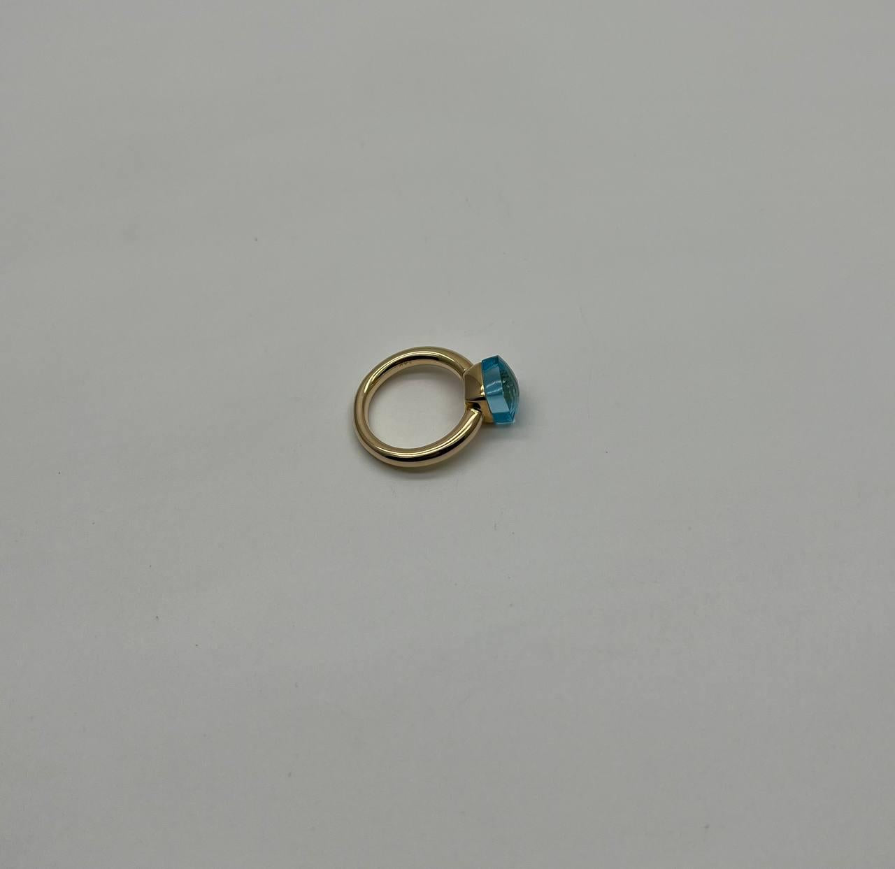 Blue Topaz Unique Nudo Faceted Cut 14K Yellow Gold Statement Cocktail Ring