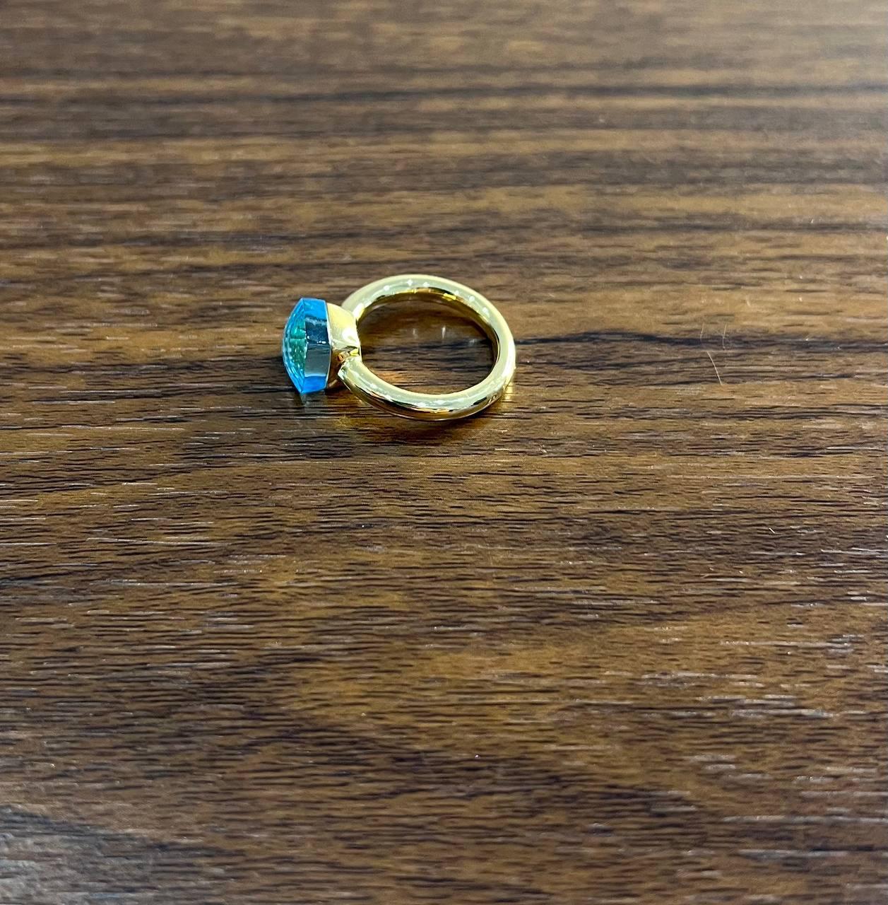 Blue Topaz Unique Nudo Faceted Cut 14K Yellow Gold Statement Cocktail Ring