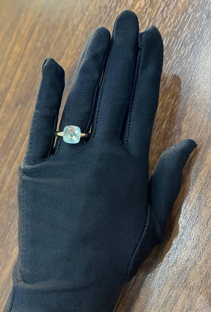 Blue Topaz Unique Nudo Faceted Cut 14K Yellow Gold Statement Cocktail Ring