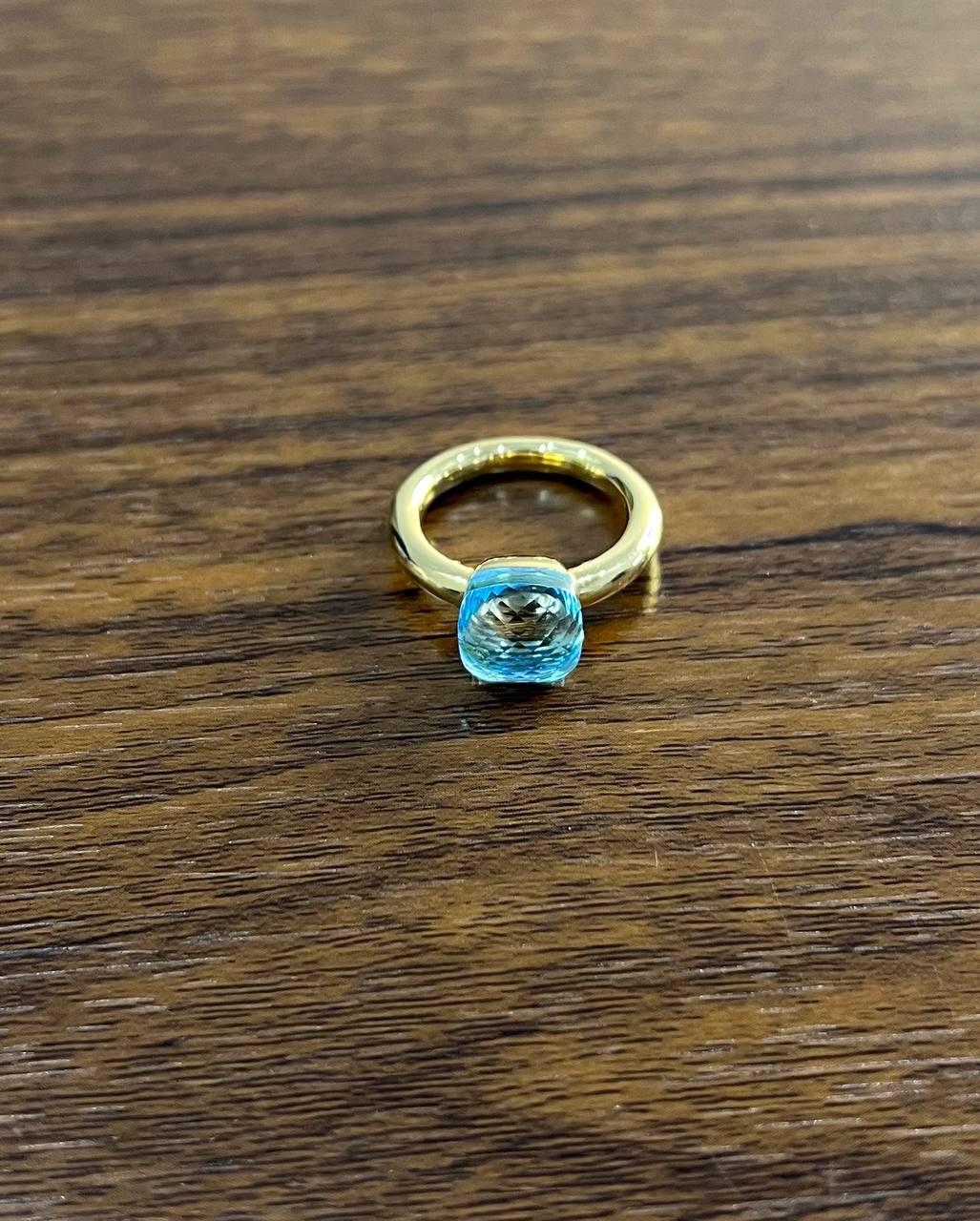 Blue Topaz Unique Nudo Faceted Cut 14K Yellow Gold Statement Cocktail Ring