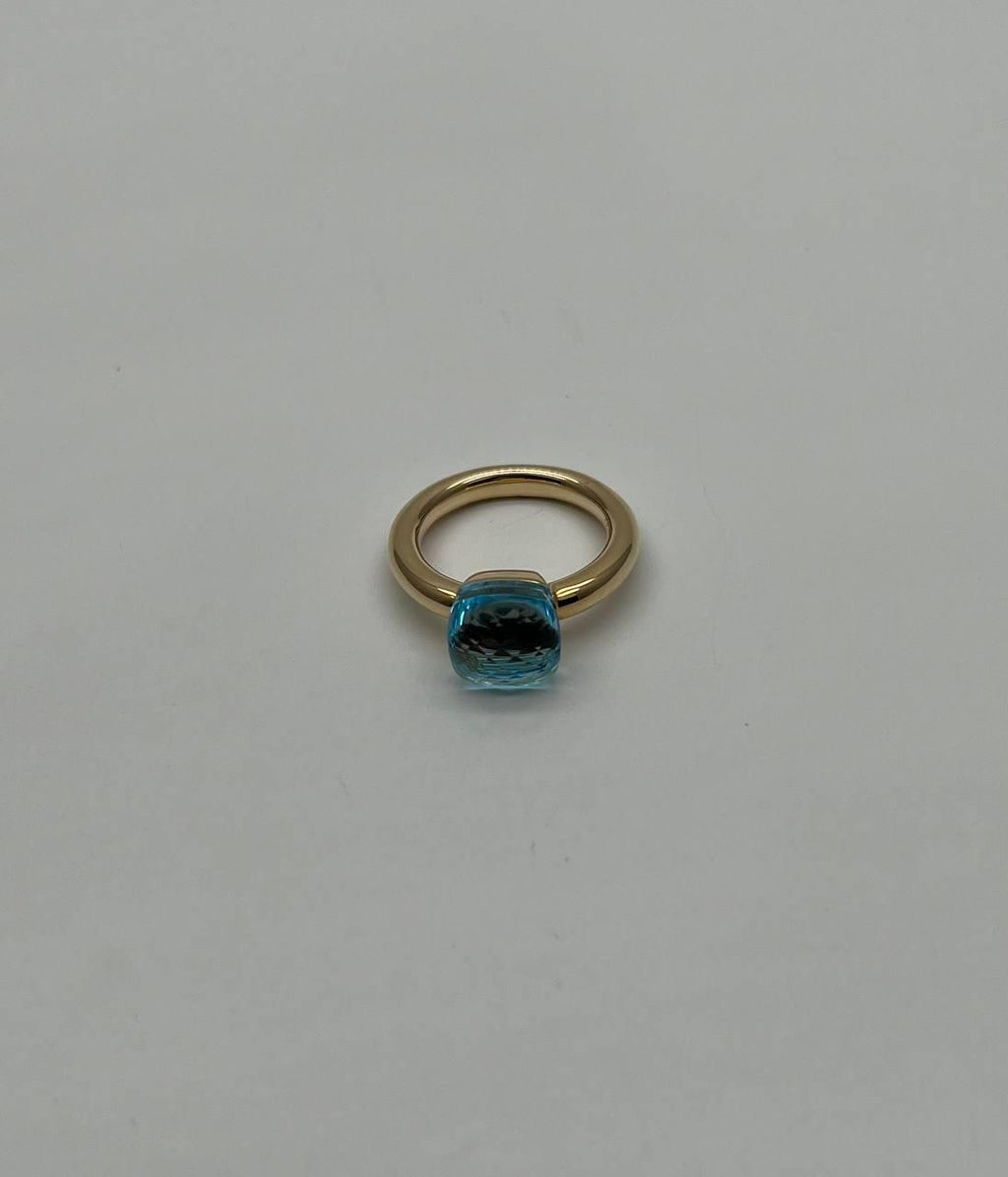 Blue Topaz Unique Nudo Faceted Cut 14K Yellow Gold Statement Cocktail Ring