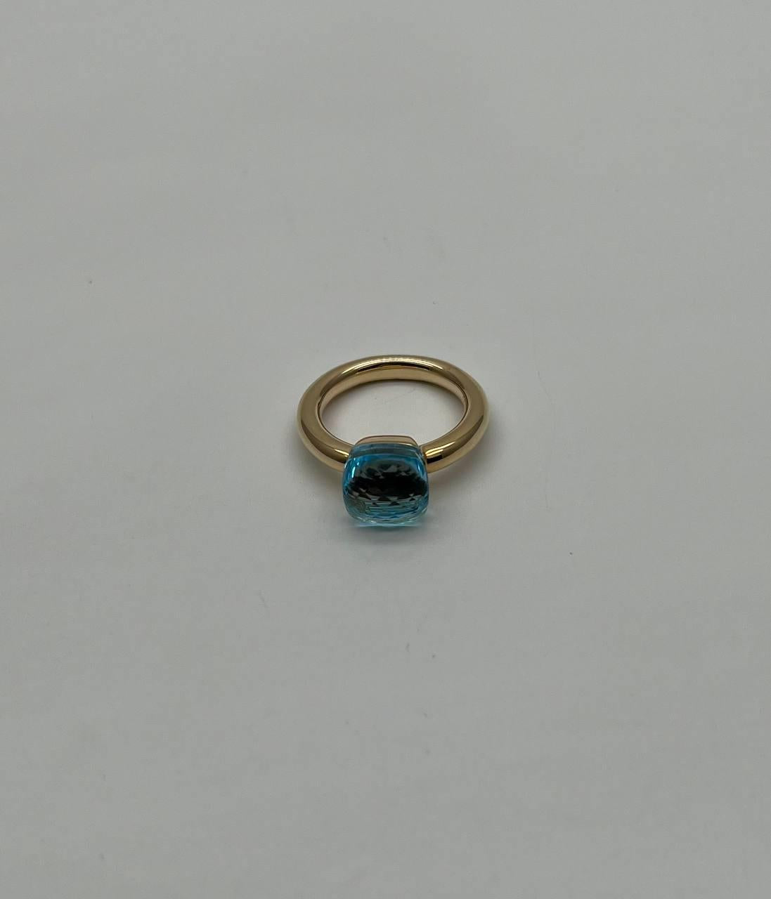 Blue Topaz Unique Nudo Faceted Cut 14K Yellow Gold Statement Cocktail Ring
