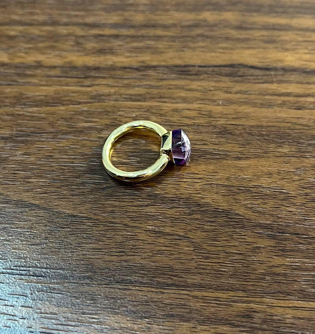Violet Amethyst Unique Nudo Faceted Cut 14K Yellow Gold Statement Cocktail Ring