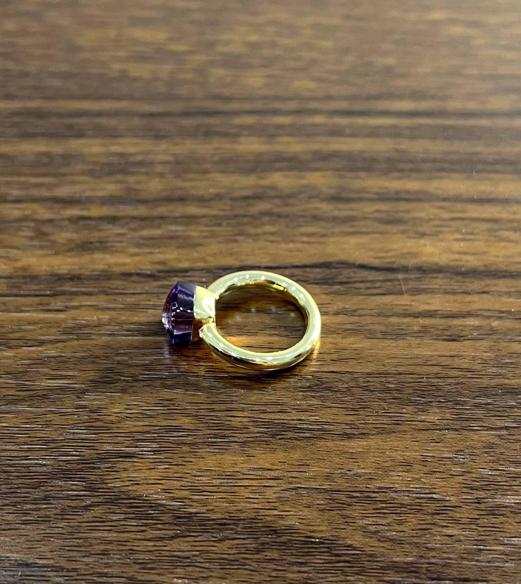 Violet Amethyst Unique Nudo Faceted Cut 14K Yellow Gold Statement Cocktail Ring