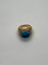 Large Oval Shape Swiss Blue Topaz 14K Horizontal Yellow Gold Dome Cocktail Ring