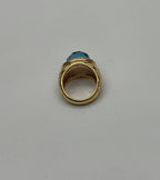 Large Oval Shape Swiss Blue Topaz 14K Horizontal Yellow Gold Dome Cocktail Ring