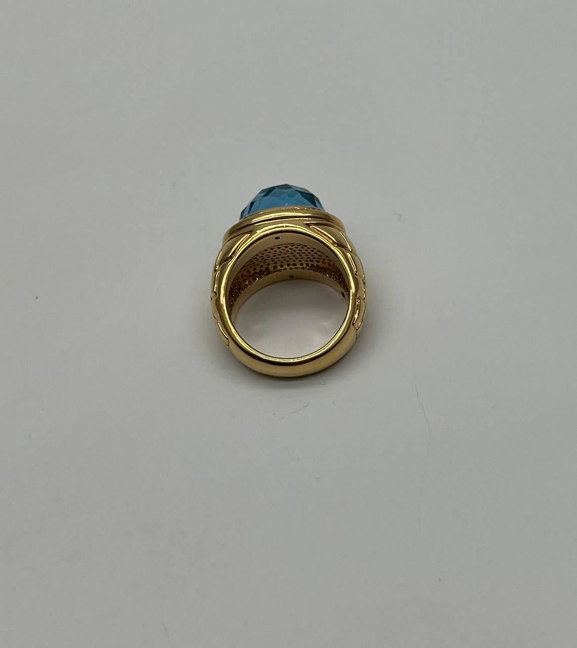 Large Oval Shape Swiss Blue Topaz 14K Horizontal Yellow Gold Dome Cocktail Ring