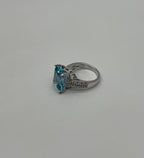Octagon Shape Blue Aquamarine Diamond Pave 14K White Gold Cocktail Ring