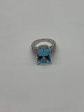 Octagon Shape Blue Aquamarine Diamond Pave 14K White Gold Cocktail Ring