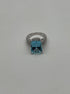 Octagon Shape Blue Aquamarine Diamond Pave 14K White Gold Cocktail Ring