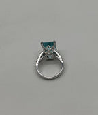 Octagon Shape Blue Aquamarine Diamond Pave 14K White Gold Cocktail Ring