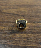 Brown Smoky Quartz Cushion Shape Diamond Halo 14K Yellow Gold Statement Ring