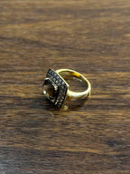 Brown Smoky Quartz Cushion Shape Diamond Halo 14K Yellow Gold Statement Ring