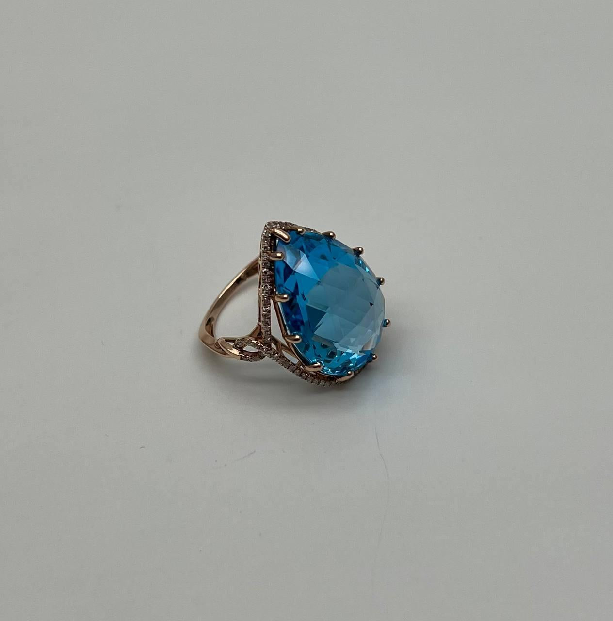 Pear Teardrop Shape Swiss Blue Topaz Diamond Halo Yellow Statement Spire Ring