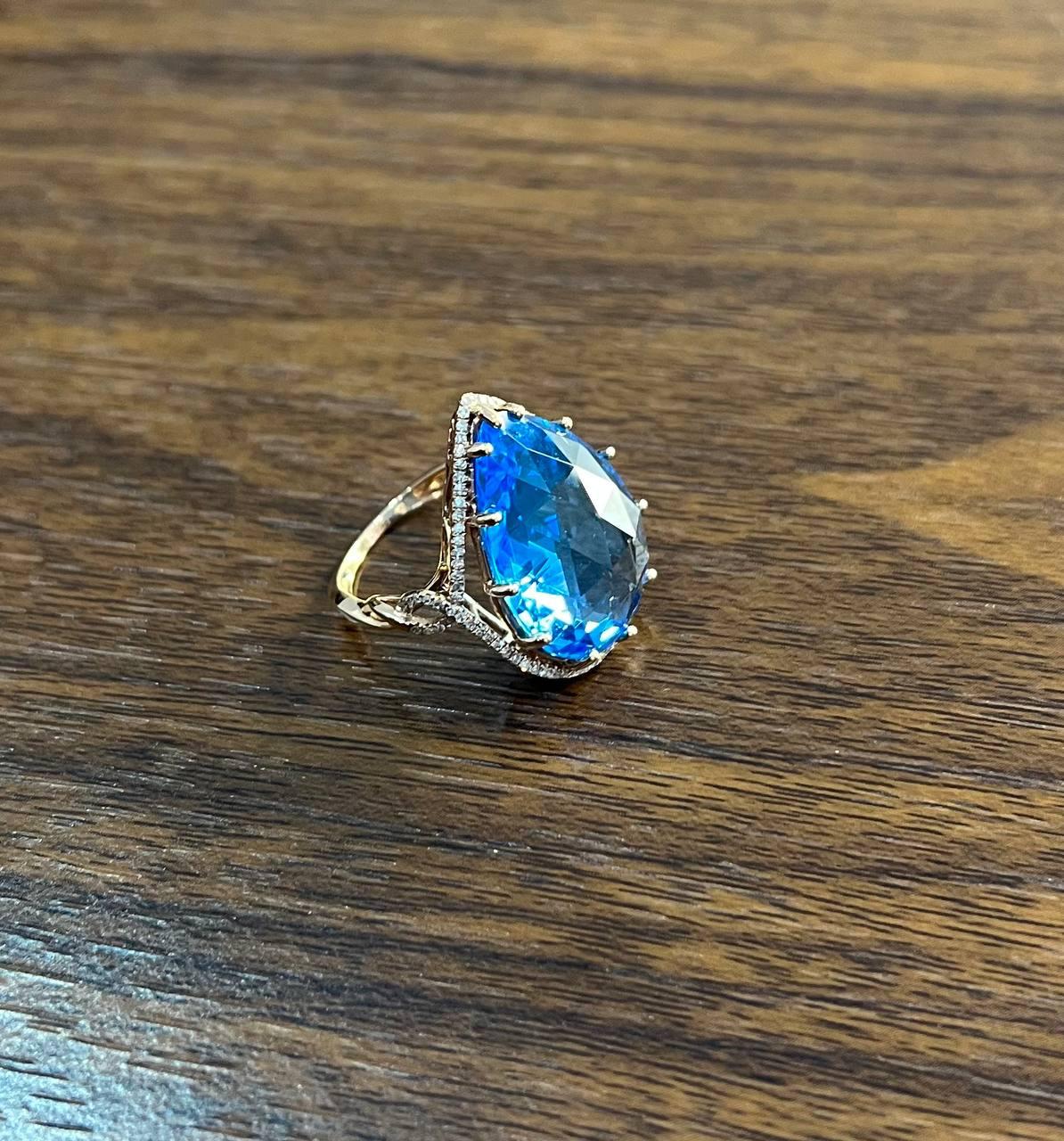 pear teardrop shape swiss blue topaz diamond halo yellow statement spire ring