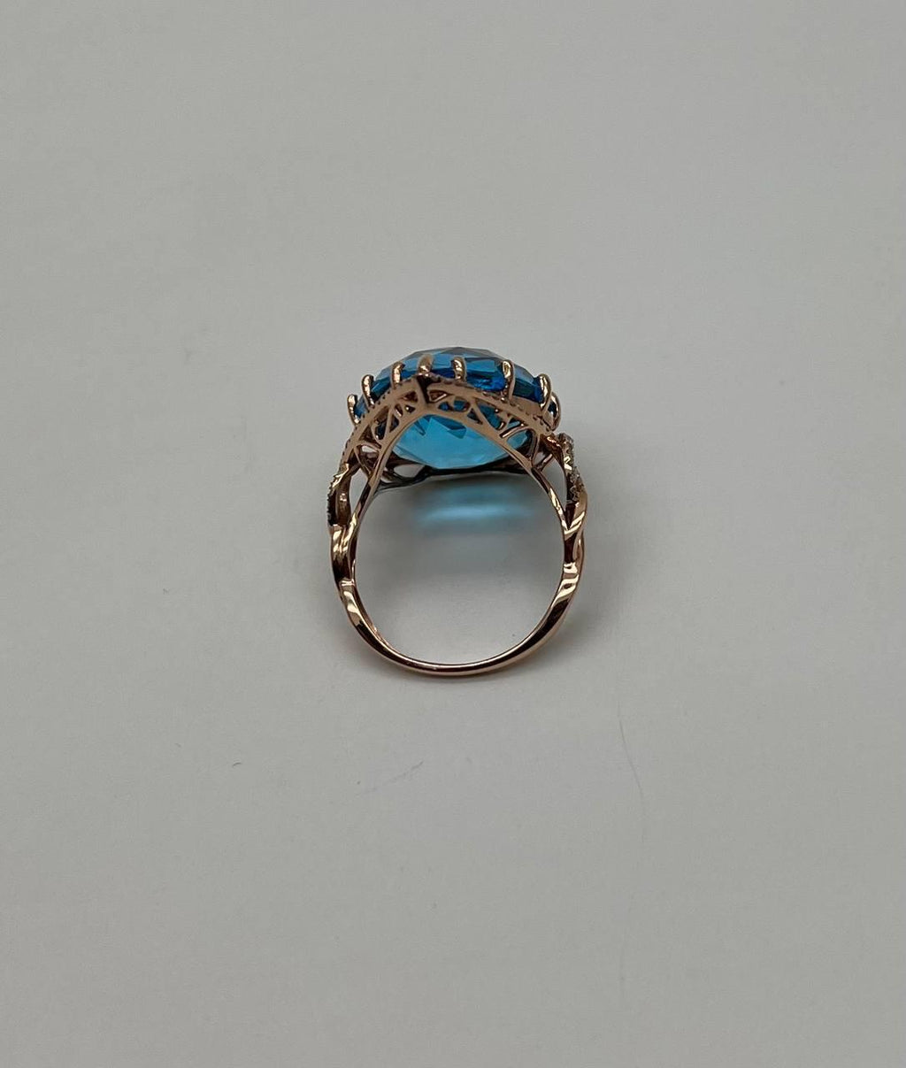 Pear Teardrop Shape Swiss Blue Topaz Diamond Halo Yellow Statement Spire Ring