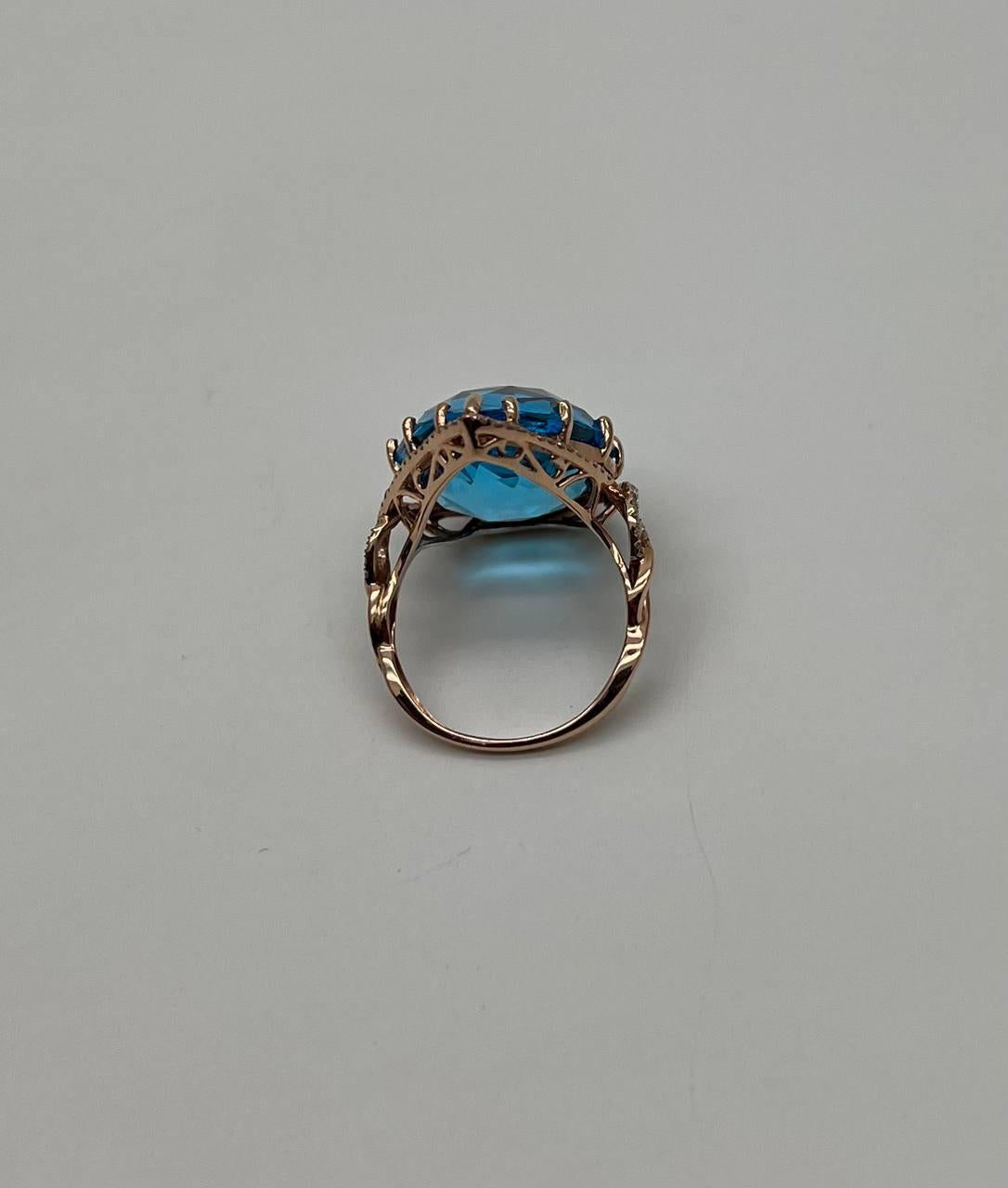 Pear Teardrop Shape Swiss Blue Topaz Diamond Halo Yellow Statement Spire Ring