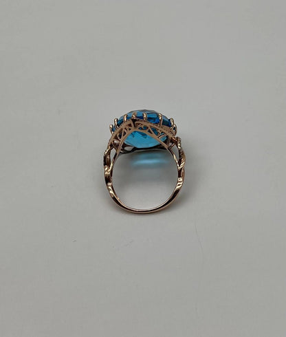 Pear Teardrop Shape Swiss Blue Topaz Diamond Halo Yellow Statement Spire Ring