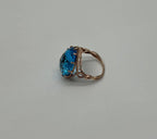Pear Teardrop Shape Swiss Blue Topaz Diamond Halo Yellow Statement Spire Ring