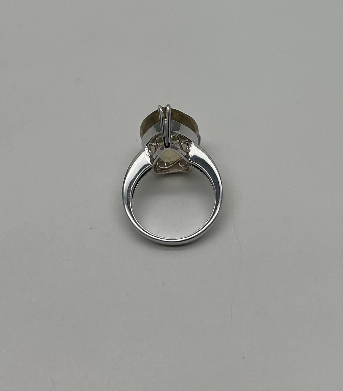 Pear Teardrop Shape Yellow Lemon Quartz Diamond Channel 14K White Gold Ring
