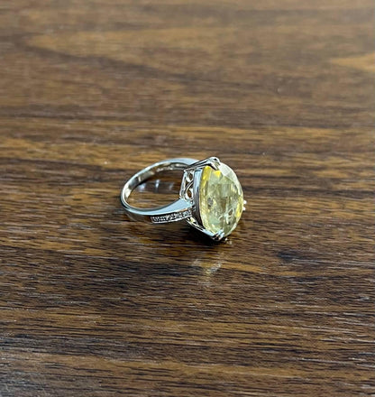 Pear Teardrop Shape Yellow Lemon Quartz Diamond Channel 14K White Gold Ring
