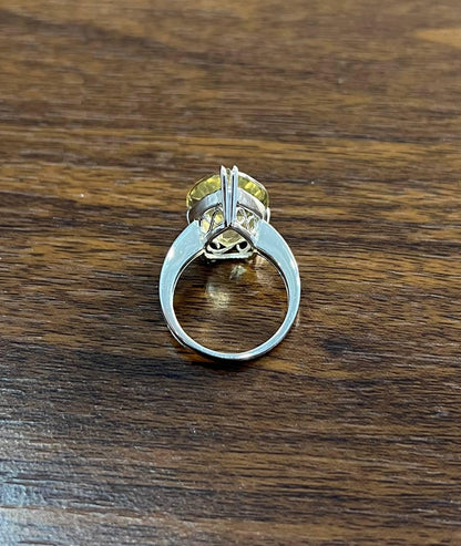 Pear Teardrop Shape Yellow Lemon Quartz Diamond Channel 14K White Gold Ring