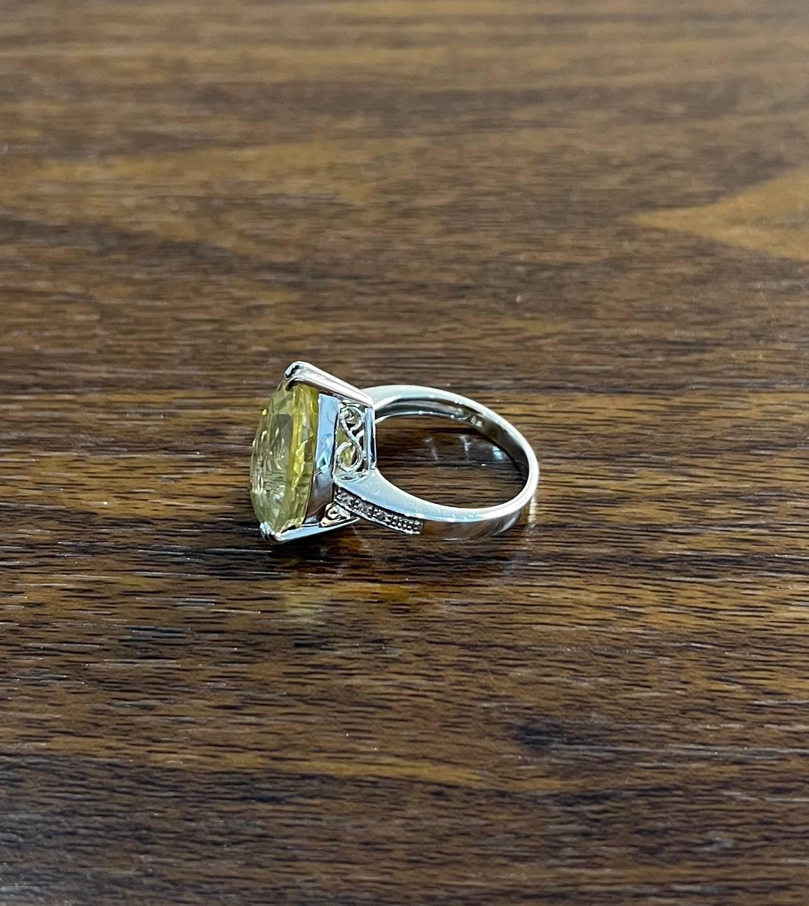 Pear Teardrop Shape Yellow Lemon Quartz Diamond Channel 14K White Gold Ring