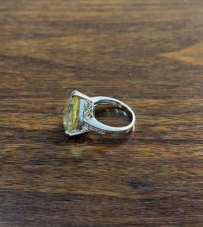 Pear Teardrop Shape Yellow Lemon Quartz Diamond Channel 14K White Gold Ring