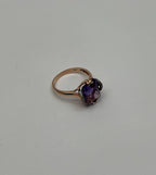 Rectangle Purple Violet Amethyst 14K Rose Gold Diamonds Halo Set Cocktail Ring