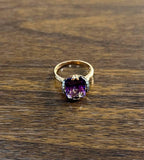 Rectangle Purple Violet Amethyst 14K Rose Gold Diamonds Halo Set Cocktail Ring