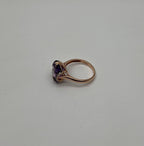 Rectangle Purple Violet Amethyst 14K Rose Gold Diamonds Halo Set Cocktail Ring