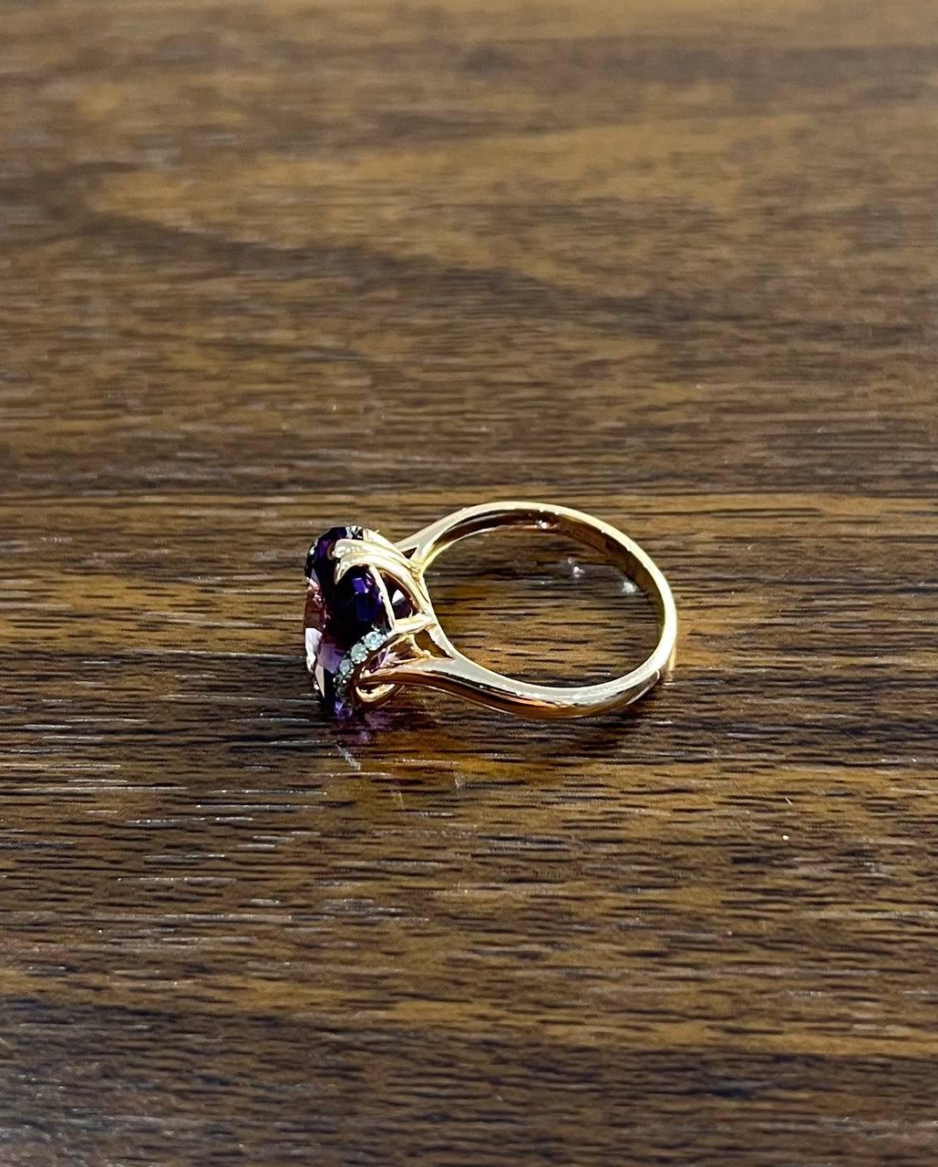 Rectangle Purple Violet Amethyst 14K Rose Gold Diamonds Halo Set Cocktail Ring
