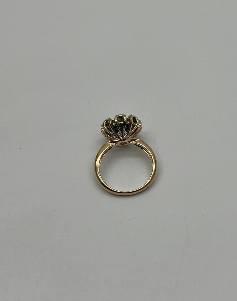 Round Swiss Blue Topaz Floral Flower Setting 14K Yellow Gold Diamonds Ring