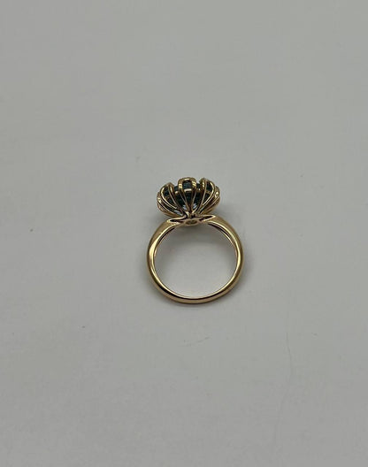 Round Swiss Blue Topaz Floral Flower Setting 14K Yellow Gold Diamonds Ring